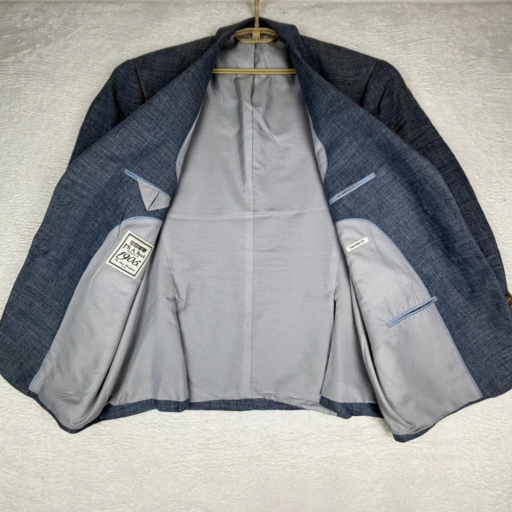 Jos A Bank 1905 Sport Coat Mens 44S Blue 100% Linen Tailored Fit Blazer